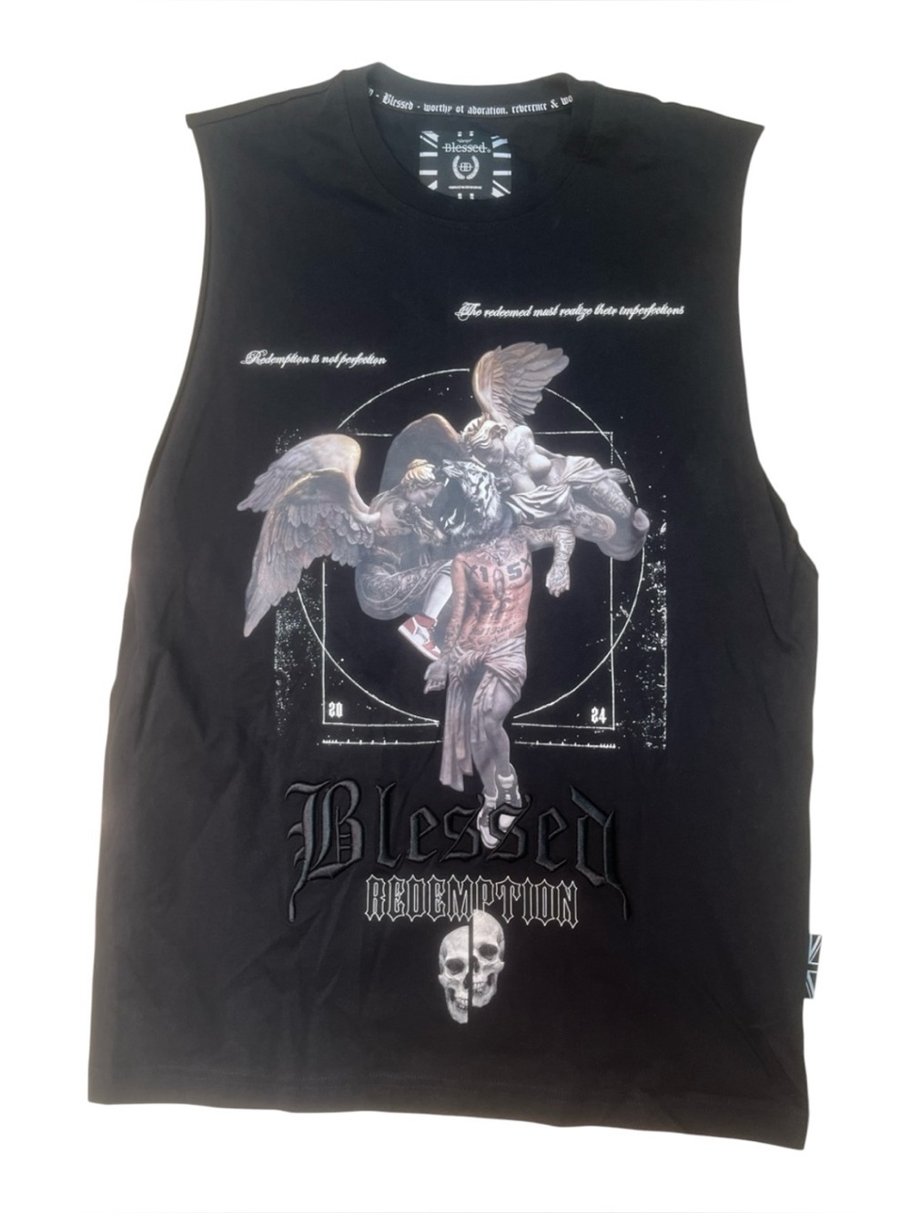 Sz M Blessed Redemption Graphic Muscle Tee in Black